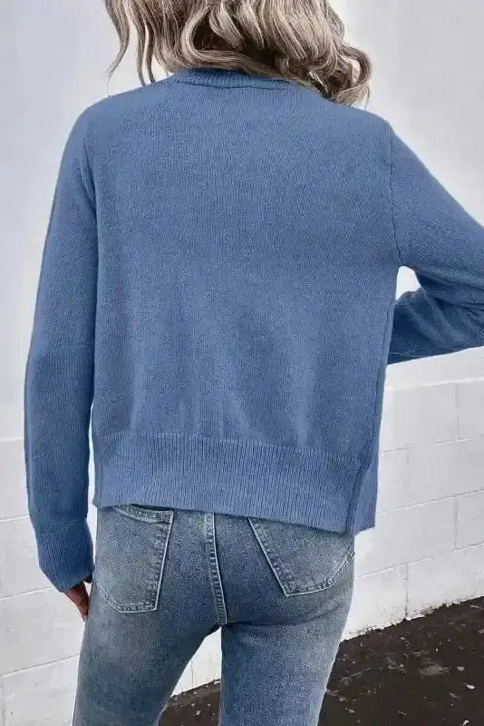Pearl button knit cardigan back view — Fashionfitz UK
