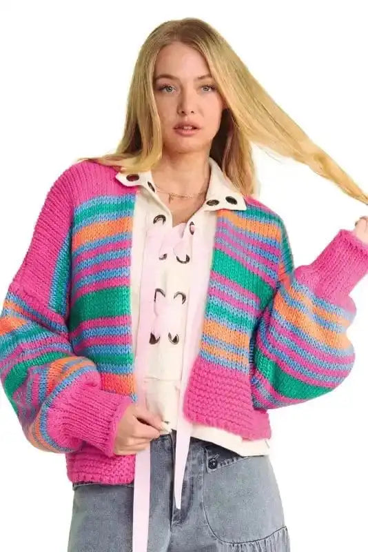 Cardigans RosyStripes Puff Sleeve Cardigan