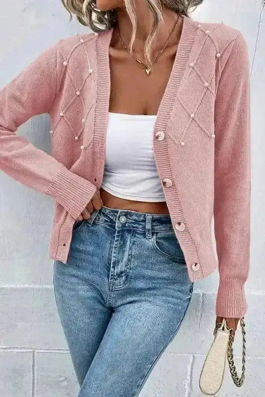 Cardigans Sepia Rose / S / 42%Acrylic+30%Polyester+28%Polyamide Posh Pearl Button Cardigan