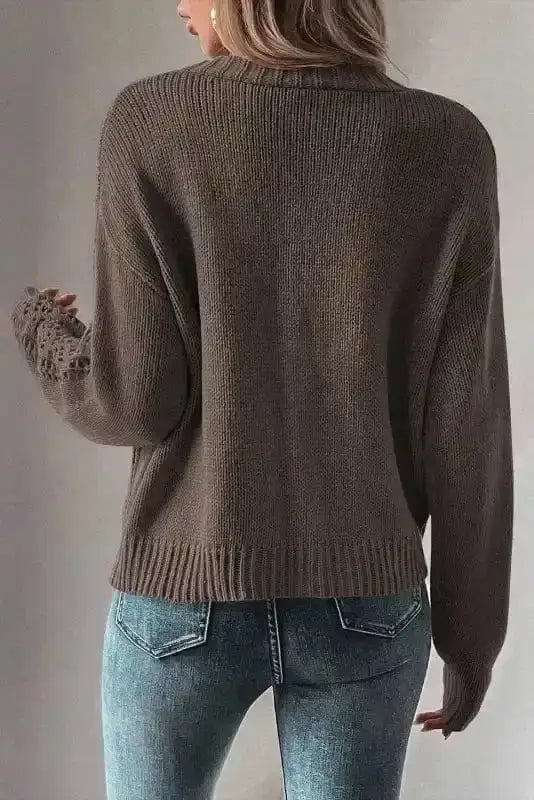Dark khaki slouchy knit cardigan back view — Fashionfitz UK