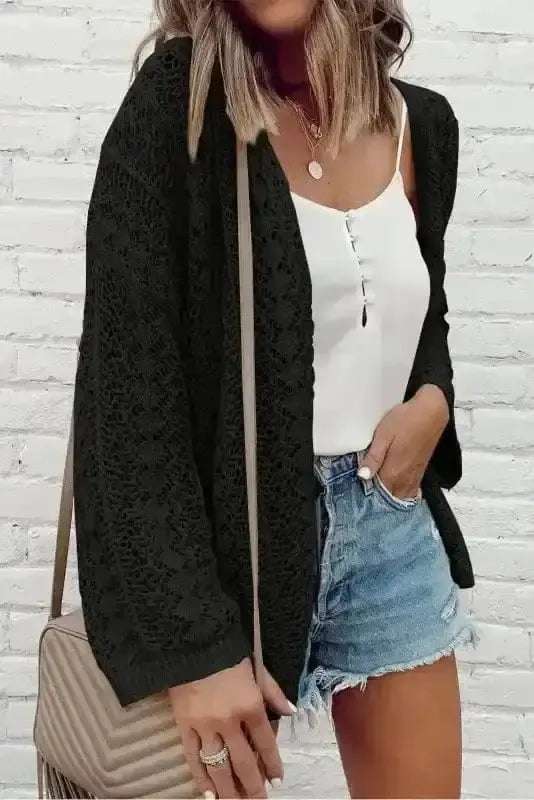Soft knit open front cardigan back view — Fashionfitz UK