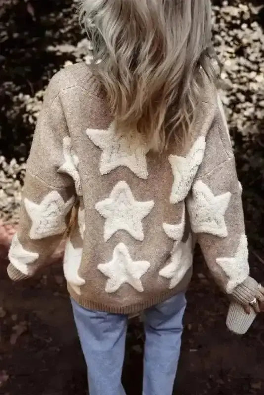 Khaki sherpa knit cardigan back view — Fashionfitz UK