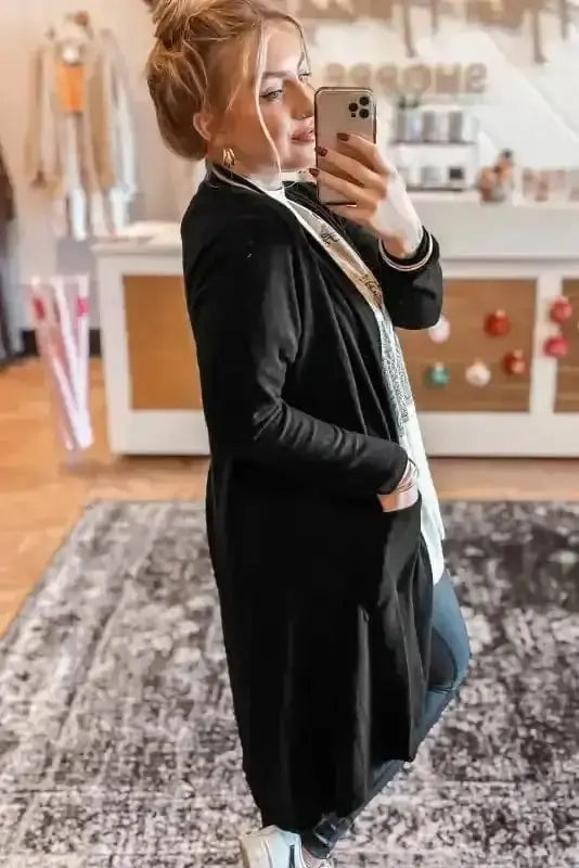 Urban chic duster cardigan back view — Fashionfitz UK