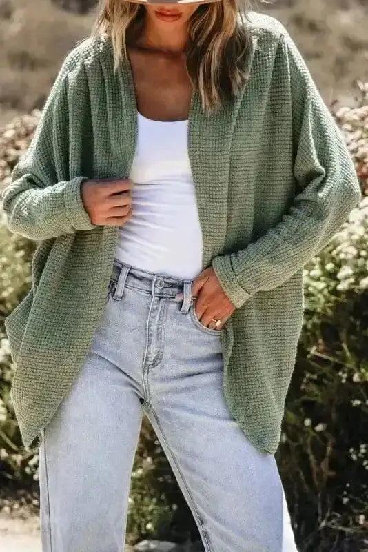 Cardigans Waffle Knit Open Front Cardigan
