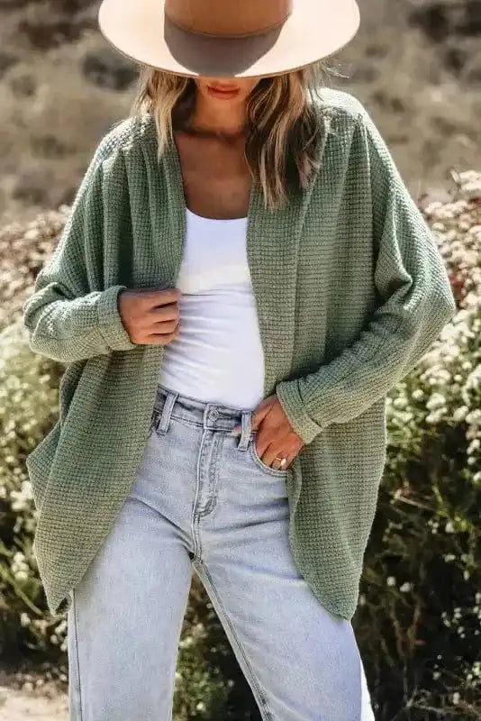 Cardigans Waffle Knit Open Front Cardigan