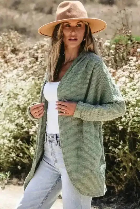 Cardigans Waffle Knit Open Front Cardigan