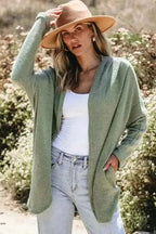 Cardigans Waffle Knit Open Front Cardigan