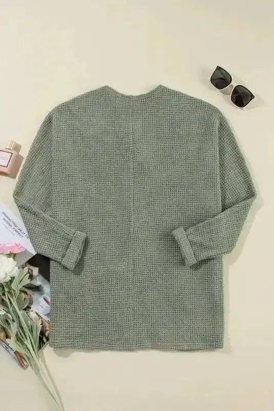 Cardigans Waffle Knit Open Front Cardigan