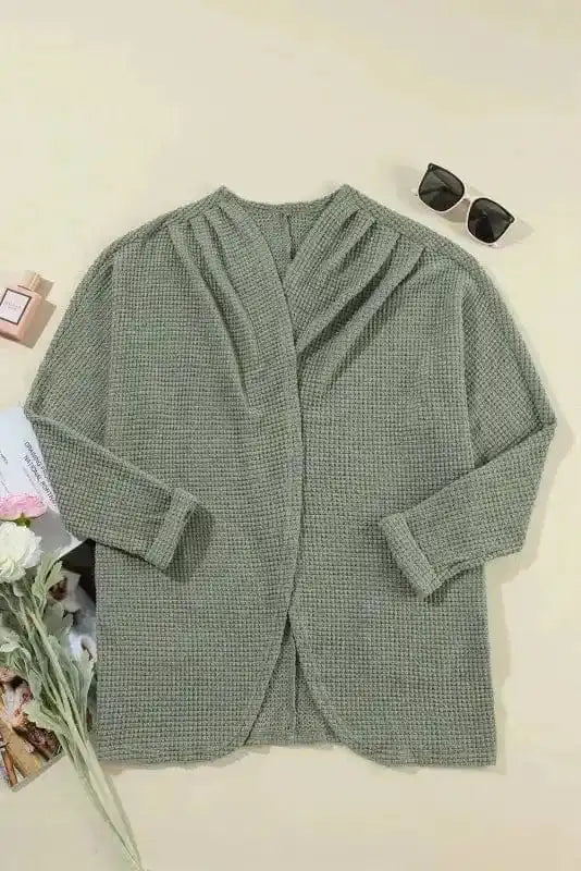 Cardigans Waffle Knit Open Front Cardigan