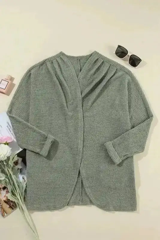 Cardigans Waffle Knit Open Front Cardigan