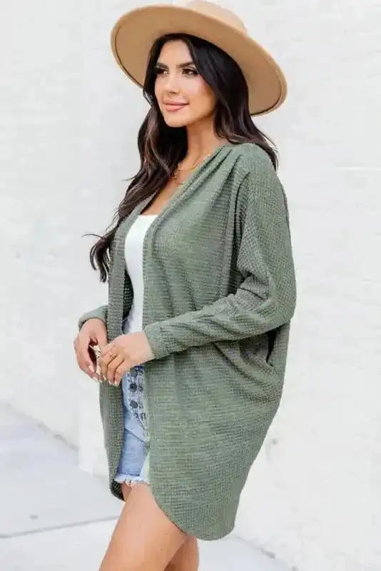 Cardigans Waffle Knit Open Front Cardigan