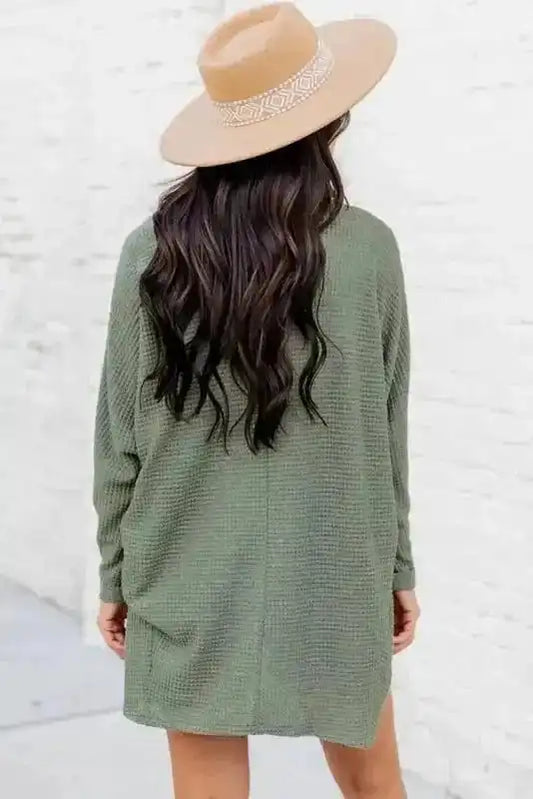 Cardigans Waffle Knit Open Front Cardigan