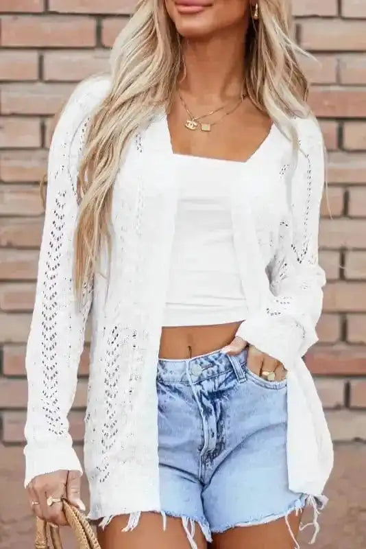 Cardigans White / S / 100%Acrylic Cloud Embrace Open Knit Cardigan