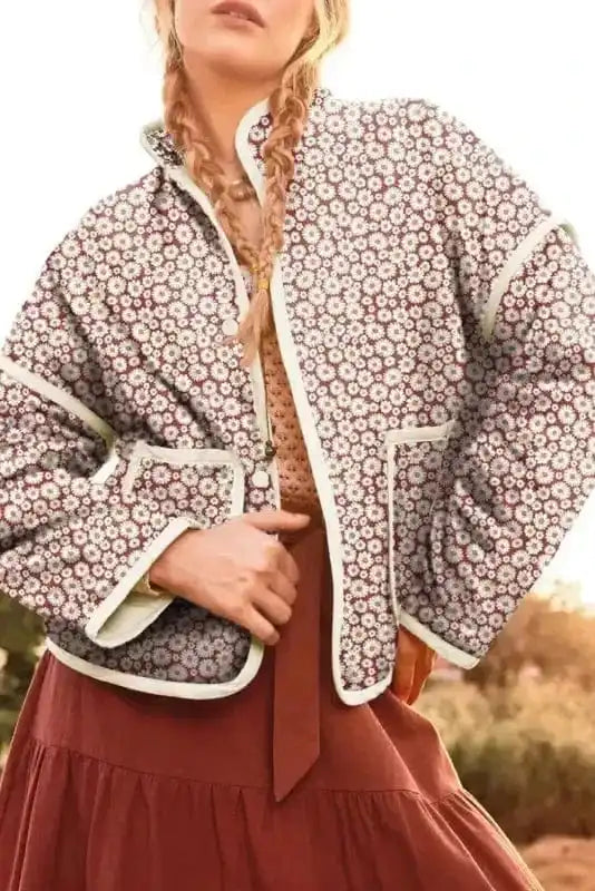 Coats Pink / S / 100%Polyester Floral Lightweight Coat