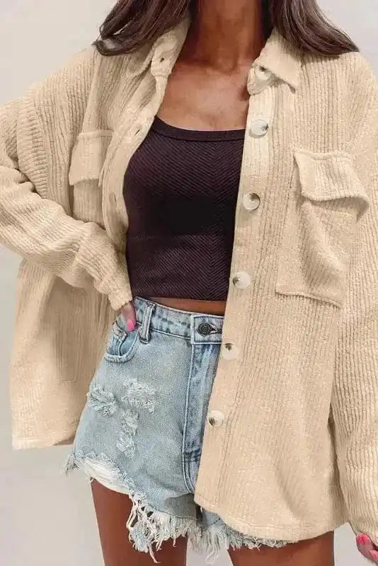 Corduroy Jackets Apricot / S / 85%Polyester+10%Viscose+5%Elastane Sunset Hues Corduroy Shacket