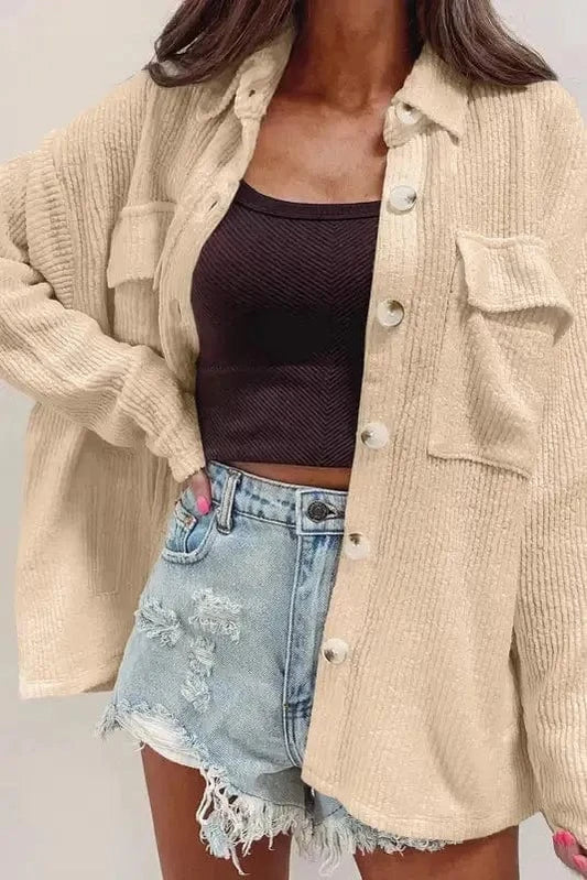 Corduroy Jackets Apricot / S / 85%Polyester+10%Viscose+5%Elastane Sunset Hues Corduroy Shacket