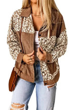 Corduroy Jackets Brown Leopard Print Corduroy Long Sleeve Jacket