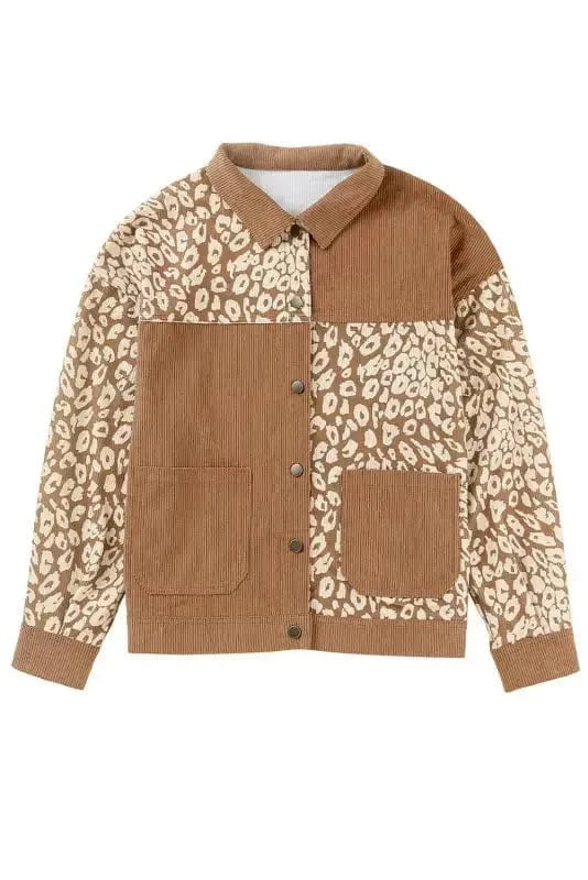 Corduroy Jackets Brown Leopard Print Corduroy Long Sleeve Jacket