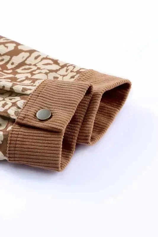 Corduroy Jackets Brown Leopard Print Corduroy Long Sleeve Jacket