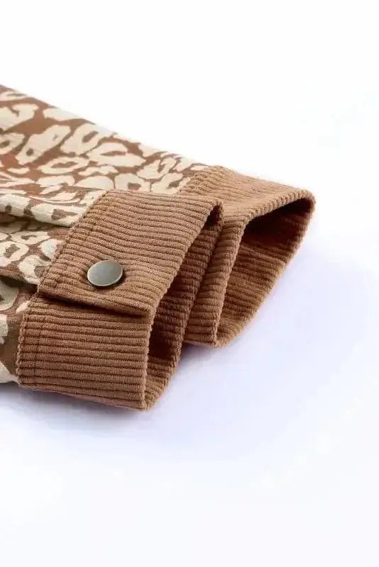 Corduroy Jackets Brown Leopard Print Corduroy Long Sleeve Jacket