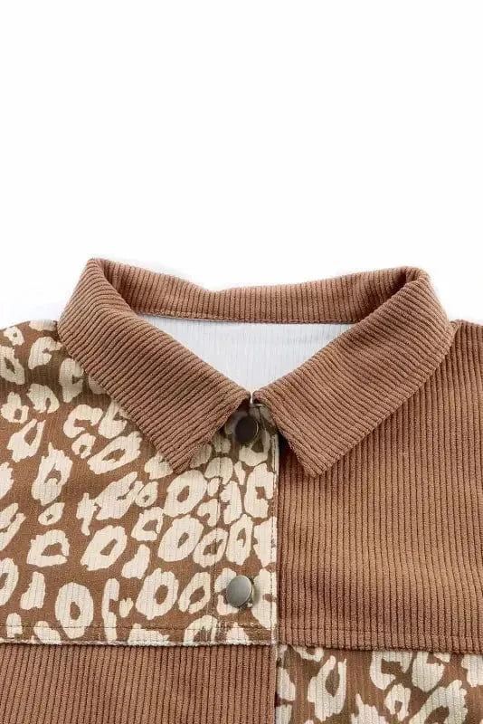 Corduroy Jackets Brown Leopard Print Corduroy Long Sleeve Jacket