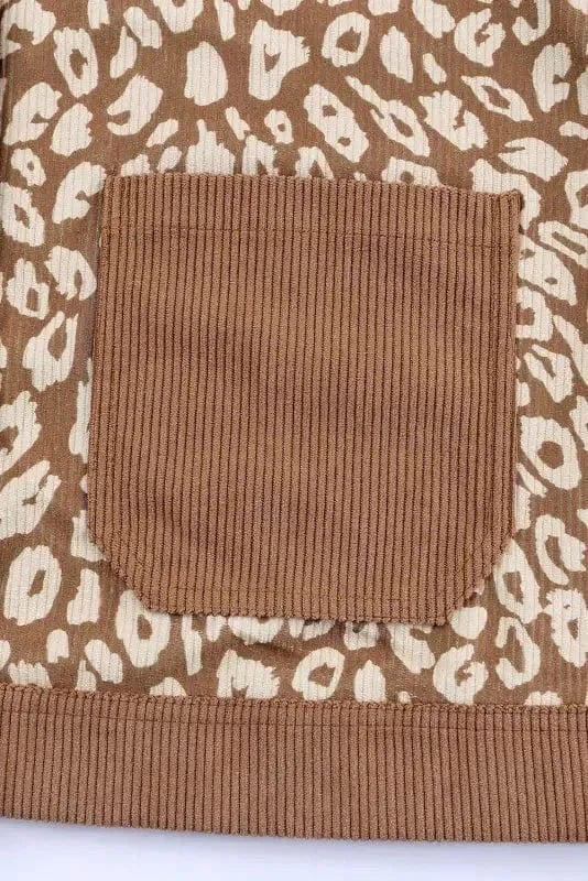 Corduroy Jackets Brown Leopard Print Corduroy Long Sleeve Jacket