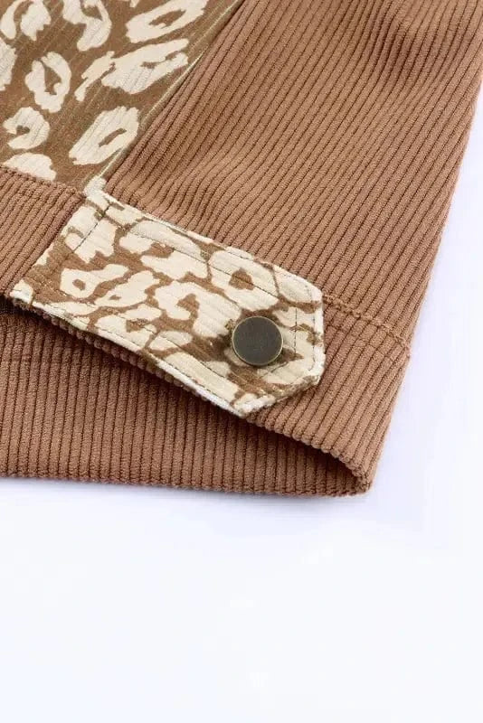 Corduroy Jackets Brown Leopard Print Corduroy Long Sleeve Jacket
