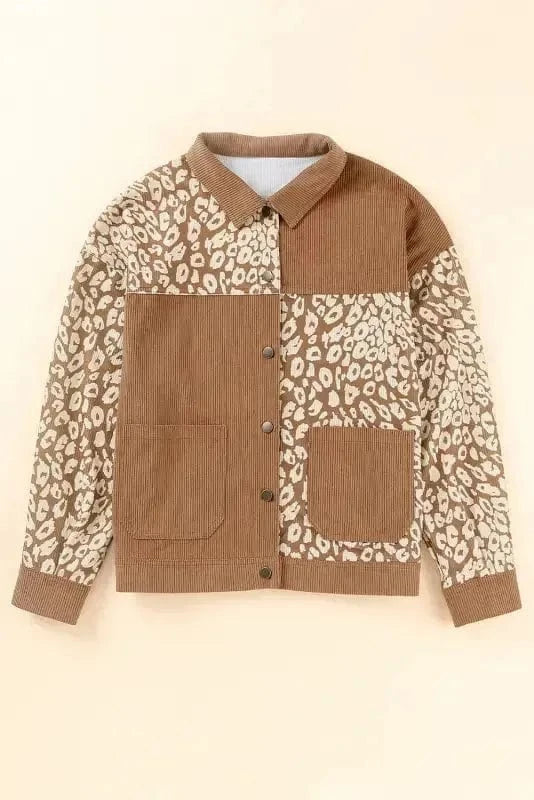 Corduroy Jackets Brown Leopard Print Corduroy Long Sleeve Jacket
