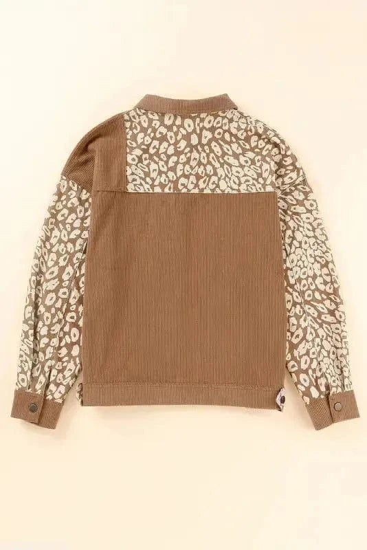 Corduroy Jackets Brown Leopard Print Corduroy Long Sleeve Jacket