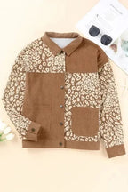Corduroy Jackets Brown Leopard Print Corduroy Long Sleeve Jacket