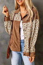 Corduroy Jackets Brown Leopard Print Corduroy Long Sleeve Jacket