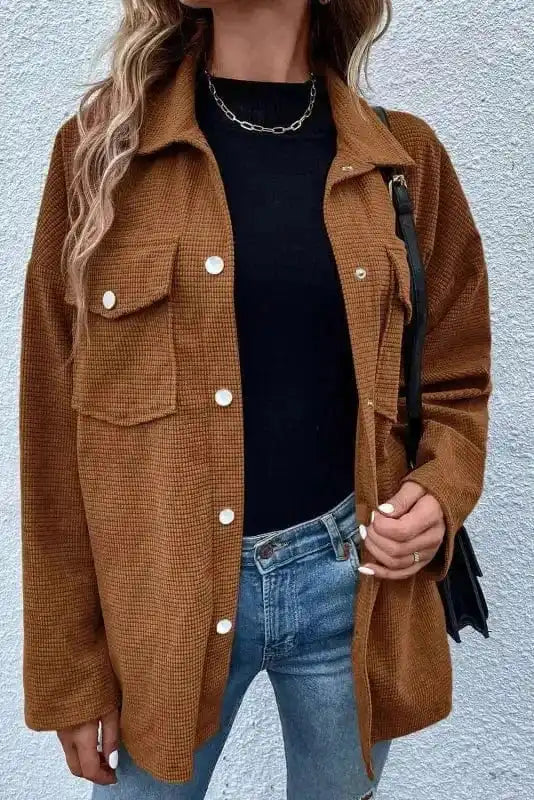 Corduroy Jackets Brown / S / 100%Polyester StreetSmart Texture Shacket
