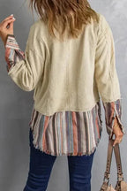 Corduroy Jackets Button Up Pockets Striped Color Block Corduroy Jacket