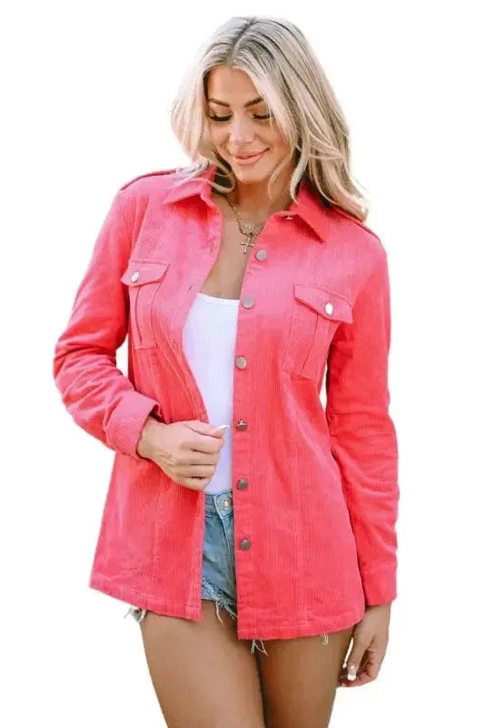 Corduroy Jackets Corduroy Buttoned Jacket with Flap Pockets