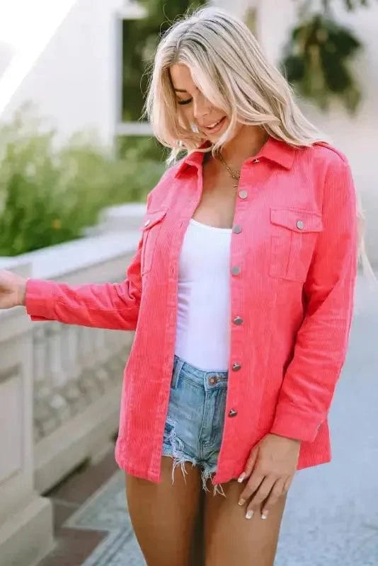 Corduroy Jackets Corduroy Buttoned Jacket with Flap Pockets