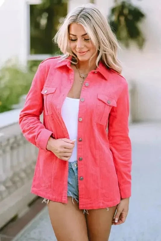 Corduroy Jackets Corduroy Buttoned Jacket with Flap Pockets
