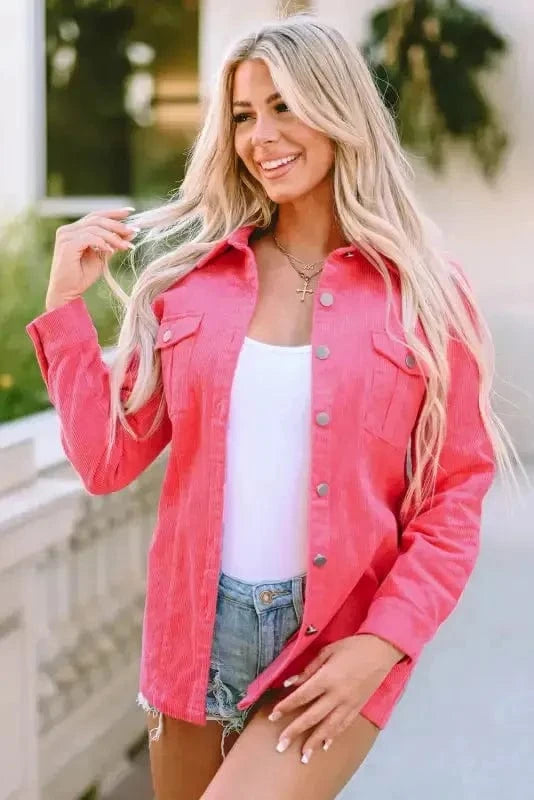 Corduroy Jackets Corduroy Buttoned Jacket with Flap Pockets