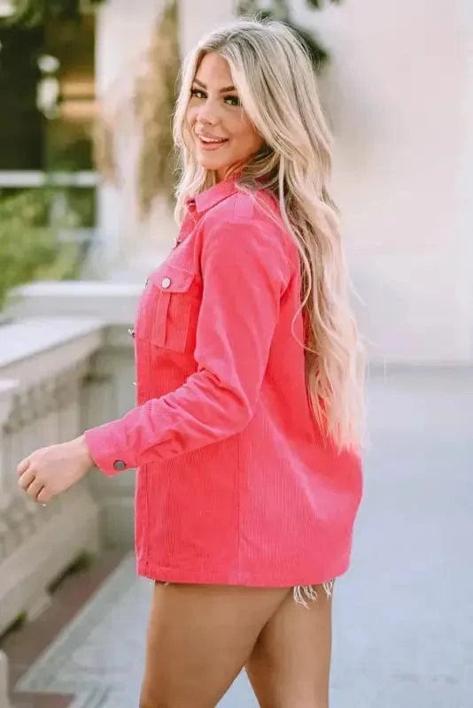 Corduroy Jackets Corduroy Buttoned Jacket with Flap Pockets