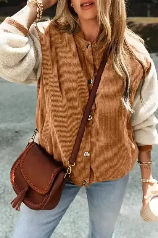 Corduroy Jackets Corduroy Fleece Patchwork Bomber Jacket