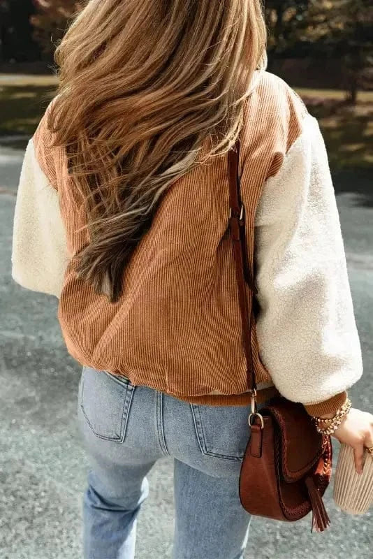 Corduroy Jackets Corduroy Fleece Patchwork Bomber Jacket