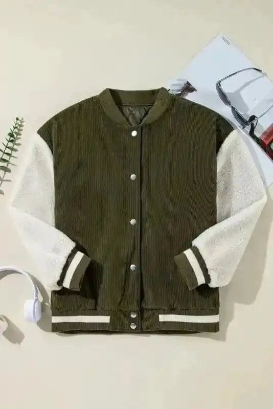 Corduroy Jackets Corduroy Fleece Patchwork Bomber Jacket