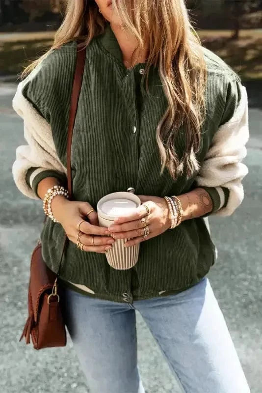 Corduroy Jackets Corduroy Fleece Patchwork Bomber Jacket