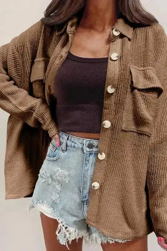 Corduroy Jackets Dark Khaki / S / 85%Polyester+10%Viscose+5%Elastane Rugged Elegance Corduroy Shacket