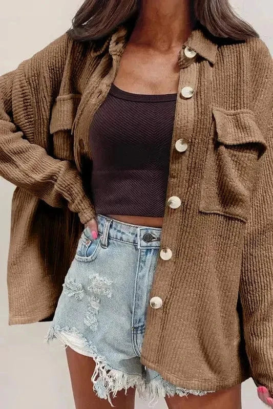 Corduroy Jackets Dark Khaki / S / 85%Polyester+10%Viscose+5%Elastane Rugged Elegance Corduroy Shacket