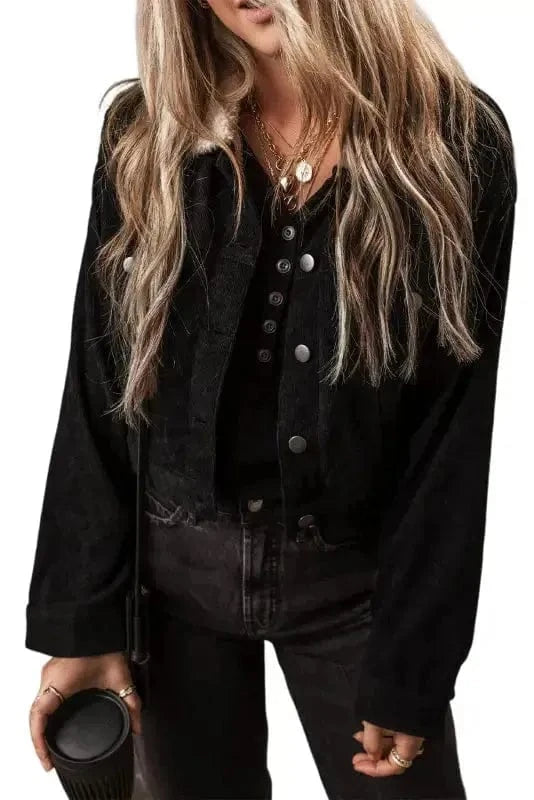 Corduroy Jackets Elegant Fleece-Lined Corduroy Crop Jacket