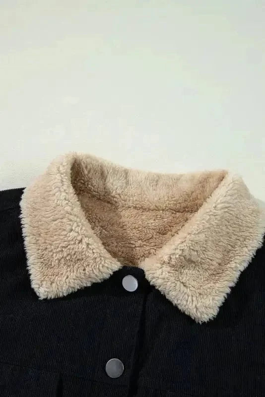 Corduroy Jackets Elegant Fleece-Lined Corduroy Crop Jacket
