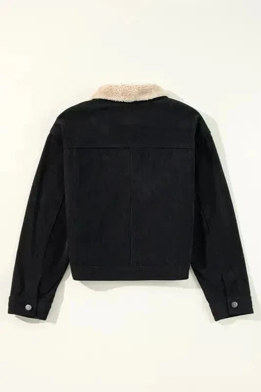Corduroy Jackets Elegant Fleece-Lined Corduroy Crop Jacket