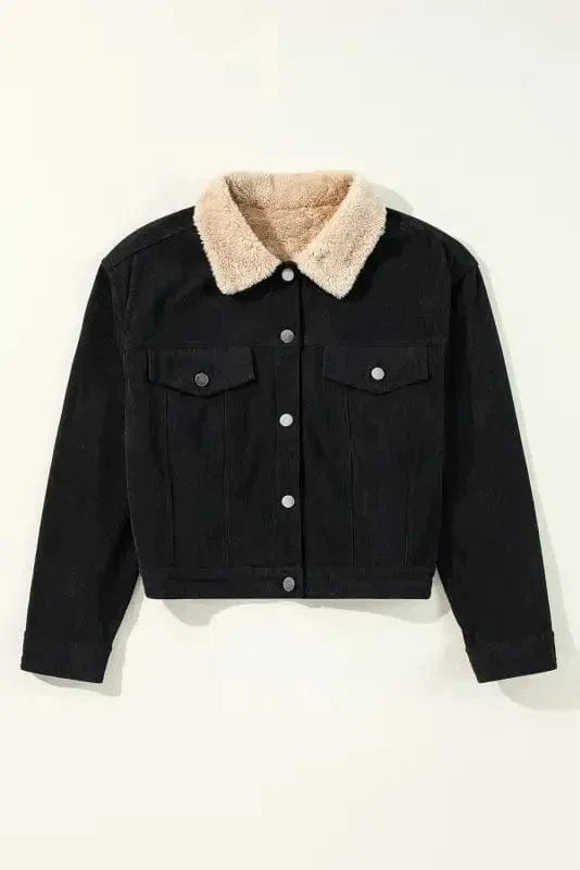 Corduroy Jackets Elegant Fleece-Lined Corduroy Crop Jacket