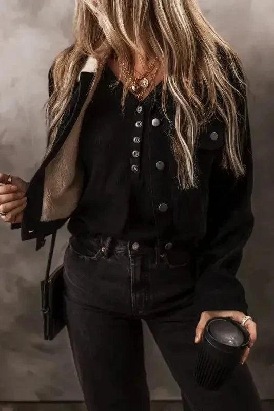 Corduroy Jackets Elegant Fleece-Lined Corduroy Crop Jacket