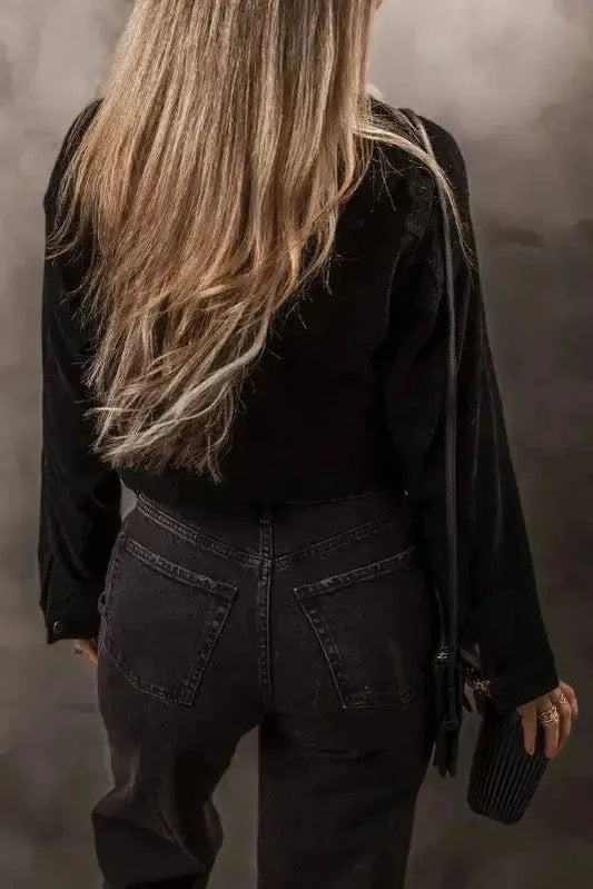 Corduroy Jackets Elegant Fleece-Lined Corduroy Crop Jacket